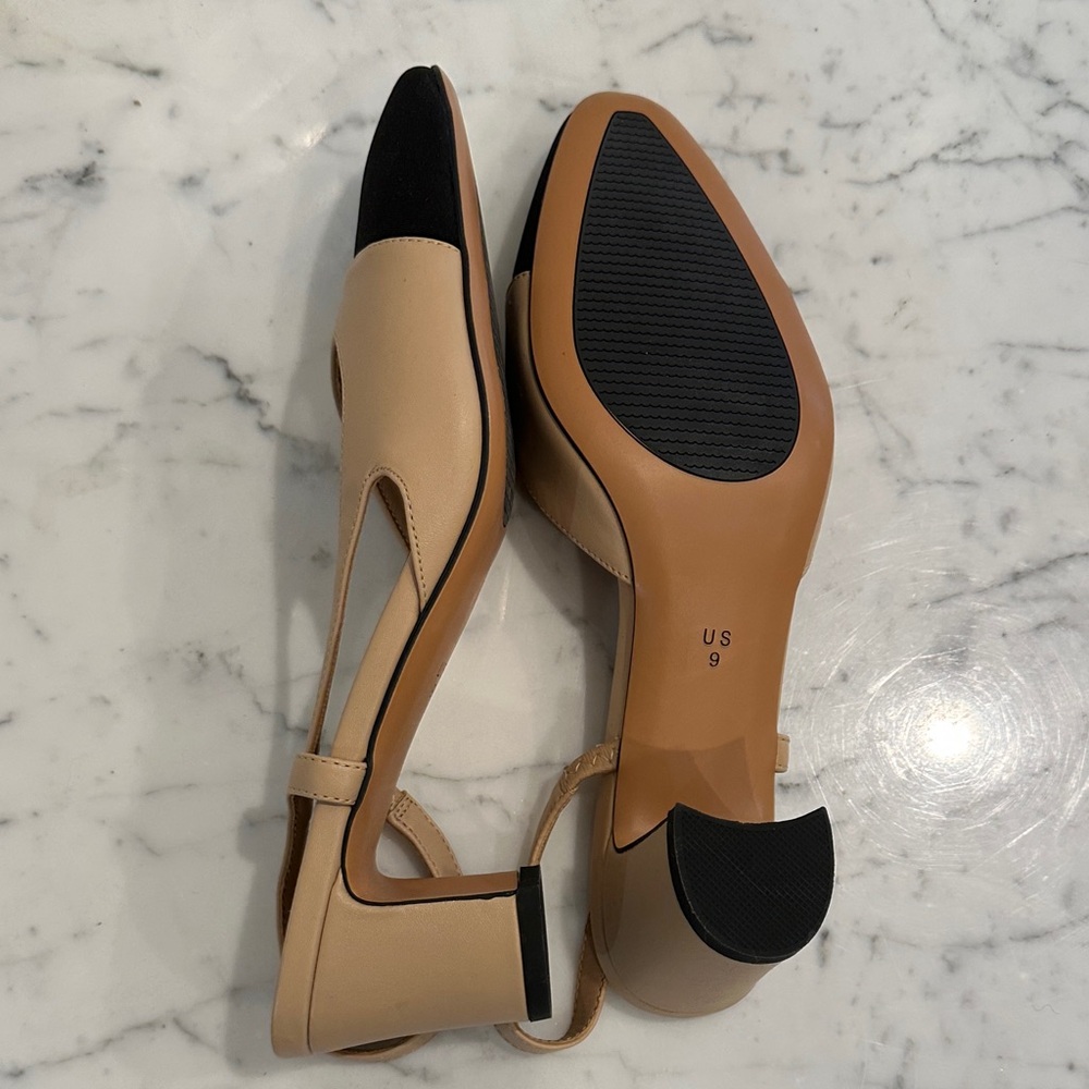 Nude and Black Slingback Heels - Picture 4 of 4